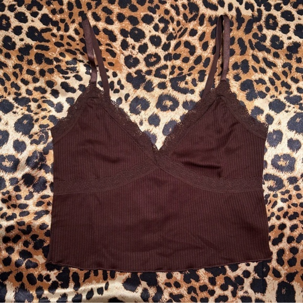 H&M Divided Brown Cropped Tank with Lace Trim